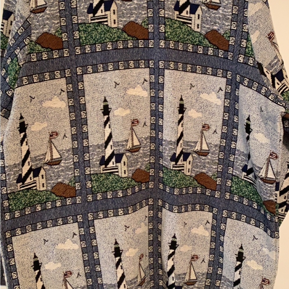 Vintage 90s Blair Nautical Sailboat Lighthouse Tapestry Jacket Lined Women’s